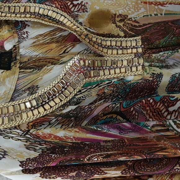 Iman Embellished Jeweled Boho Chic Balloon Sleeve Sheer Blouse Women’s Size 2X - Picture 3 of 15